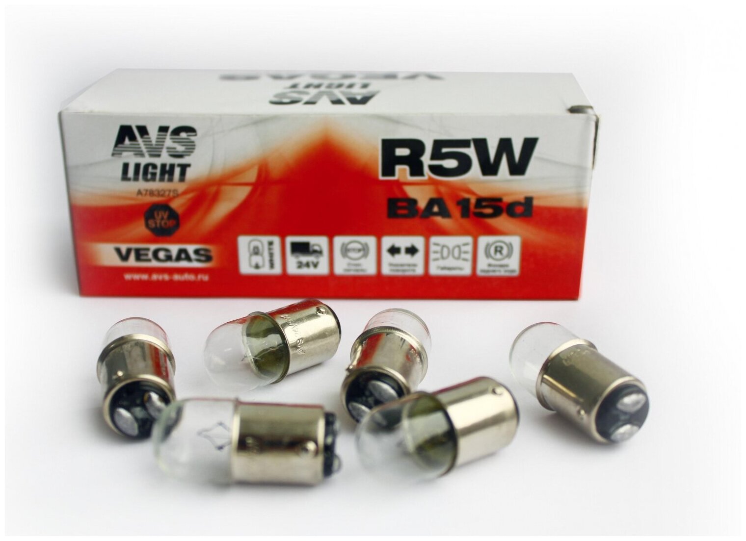 Лампа AVS Vegas 24V. R5W (BA15d) BOX (10 шт.)