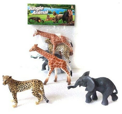 Игровой набор диких животых Jungle animal, 8 см, 3 шт (слон, жираф, леопард) Shantou Gepai 2A003