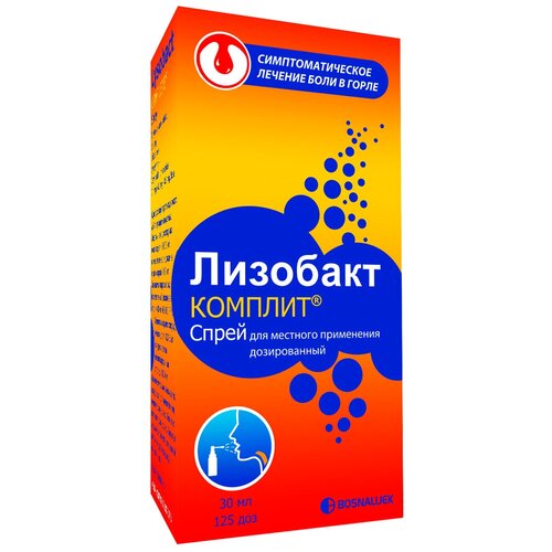 Лизобакт Комплит спрей д/мест. прим., 0.1 мг+4.0 мг+0.3 мг/доза, 30 мл