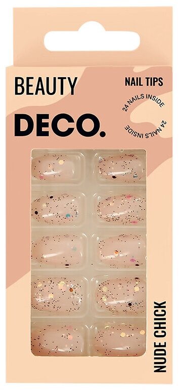 Набор накладных ногтей DECO. NUDE CHICK glitter (24 шт + клеевые стикеры 24 шт)