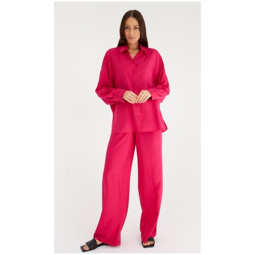 Костюм MIST, рубашка и брюки, повседневный стиль, свободный силуэт, размер 44, розовый
