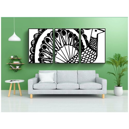 фото Набор модулных постеров для интерьера "изысканный, птица, декоративный" 60x90 см. в тубусе, без рамки lotsprints