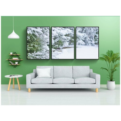 фото Набор модулных постеров для интерьера "зима, снег, деревья" 60x90 см. в тубусе, без рамки lotsprints