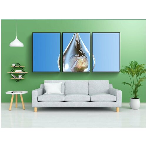 фото Модульный постер "глобус, капля воды, защита окружающей среды" 180x90 см. из 3х частей в тубусе, без рамки lotsprints