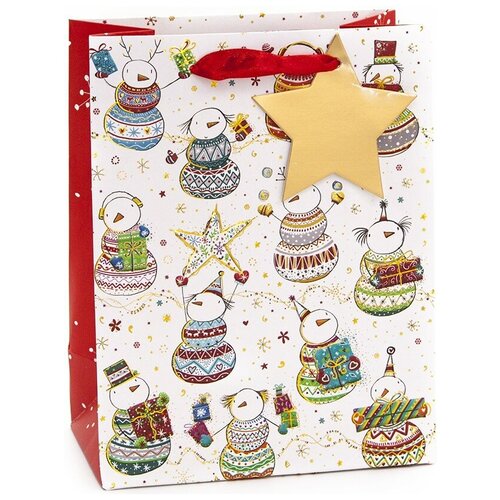 фото Пакет подарочный, стильные снеговики, белый, металлик, 42*31*12 см, 1 шт. дон баллон