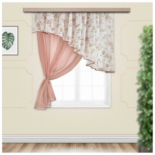 фото Комплект штор для кухни византия 280х160 см, левая, какао, полиэстер 100% witerra