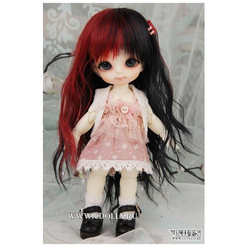 Luts Wig TDW-08-Heat Resistant Fiber (Длинный двухцветный парик с челкой: цвет тёмно-красный и чёрный размер 14-16 см для кукол БЖД Латс) luts wig tdw 03 heat resistant fiber длинный парик с челкой цвет кремовый размер 14 15 см для кукол бжд латс