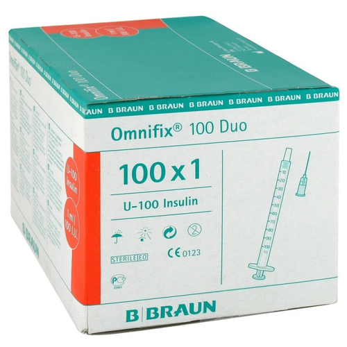 Шприц B.Braun Omnifix 100 Duo (3-х комп.) 1 мл U100, игла 26G (0,45Х12) упаковка 100шт