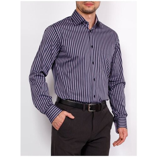 фото Рубашка мужская длинный рукав greg 271/317/101/lz/2 stretch, полуприталенный силуэт / regular fit, цвет синий, рост 174-184, размер ворота 42