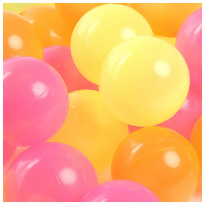 Шарики для сухого бассейна с рисунком «Флуоресцентные», диаметр шара 7,5 см, набор 60 штук, цвет оранжевый, розовый, лимонный - фотография № 2