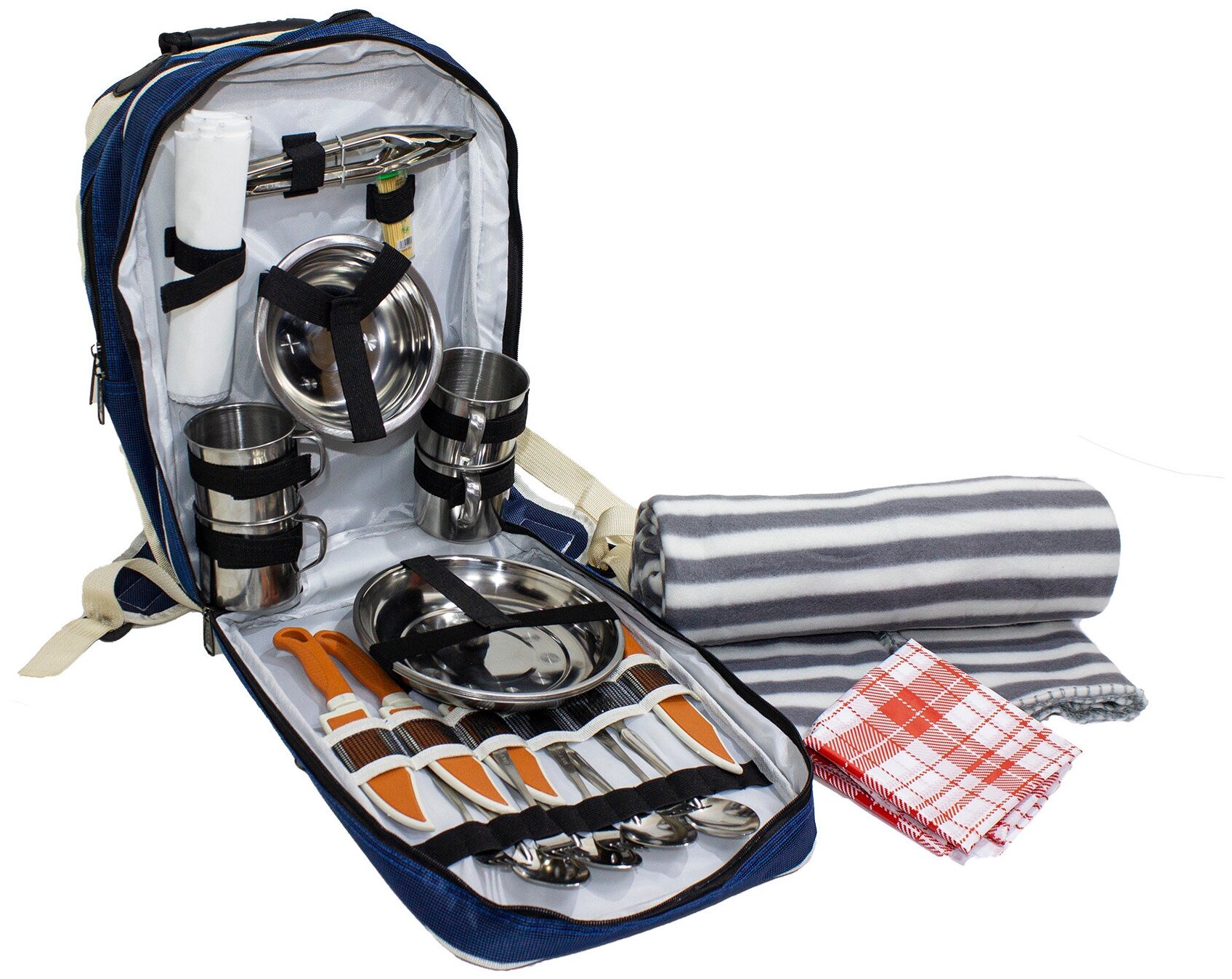 Набор посуды для пикника / Набор посуды в рюкзаке / Подарочный набор / Набор туристической посуды / Походный набор для пикника