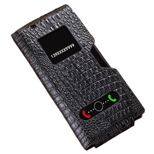 фото Чехол-кобура mypads для huawei mate xs из качественной импортной натуральной кожи теленка с фактурной прошивкой рельефа кожи крокодила черный с окошком для входящих вызовов и свайпом
