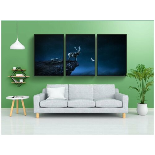 фото Набор модулных постеров для интерьера "олень, вечер, природа" 60x90 см. в тубусе, без рамки lotsprints