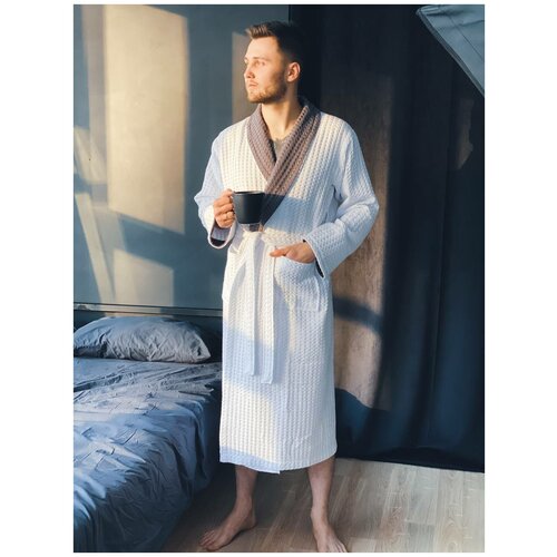 Халат Jan Tex, размер L(44-46), белый кимоно мужское пижама мужская одежда пикантный мужской халат для душа вафельный халат мужские наряды банный халат 21037