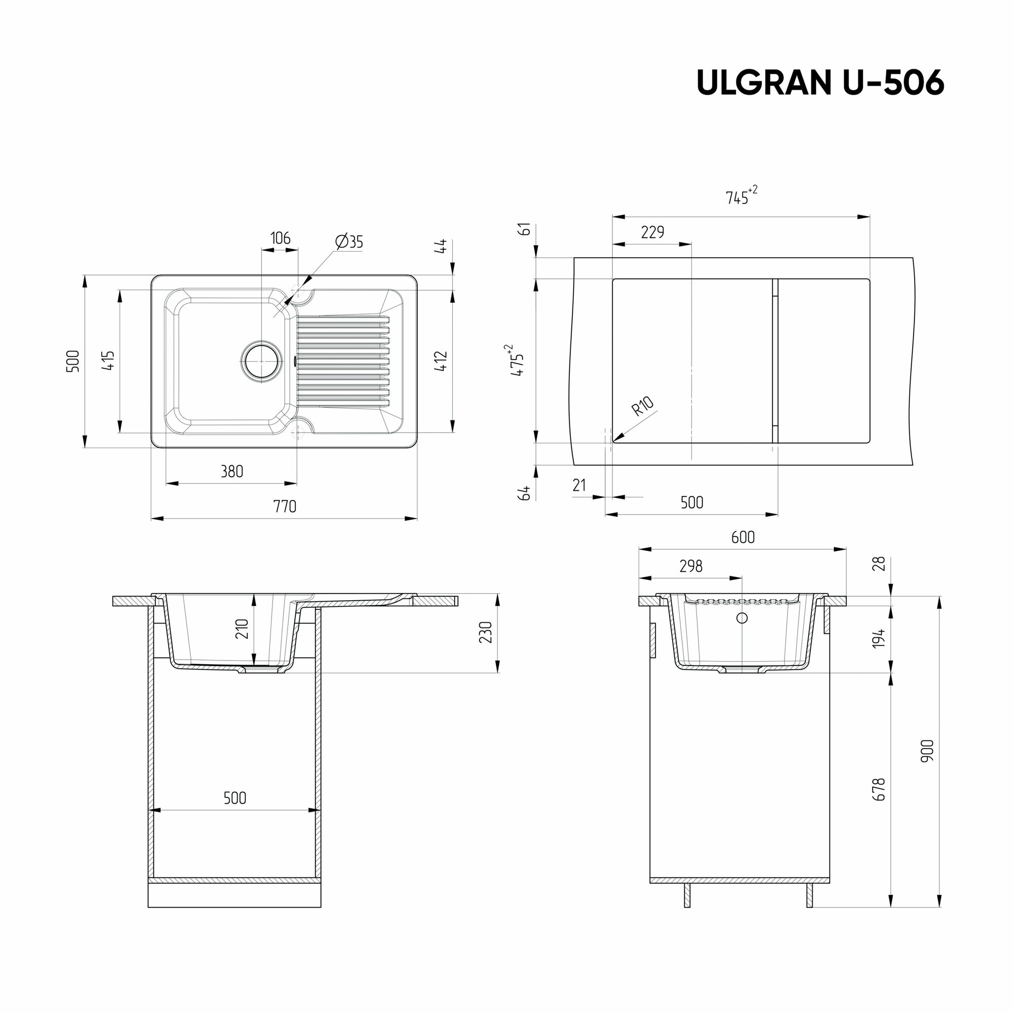 Мойка для кухни из искусственного камня Ulgran U-506-344, ультра-черный - фотография № 9