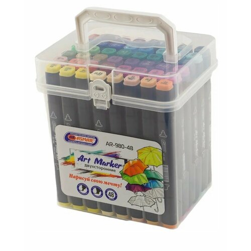 Скетч маркер ART Marker, 48 цветов набор скетч маркеров для рисования маркеры для скетчинга двусторонние спиртовые телесные цвета 6 шт малевич