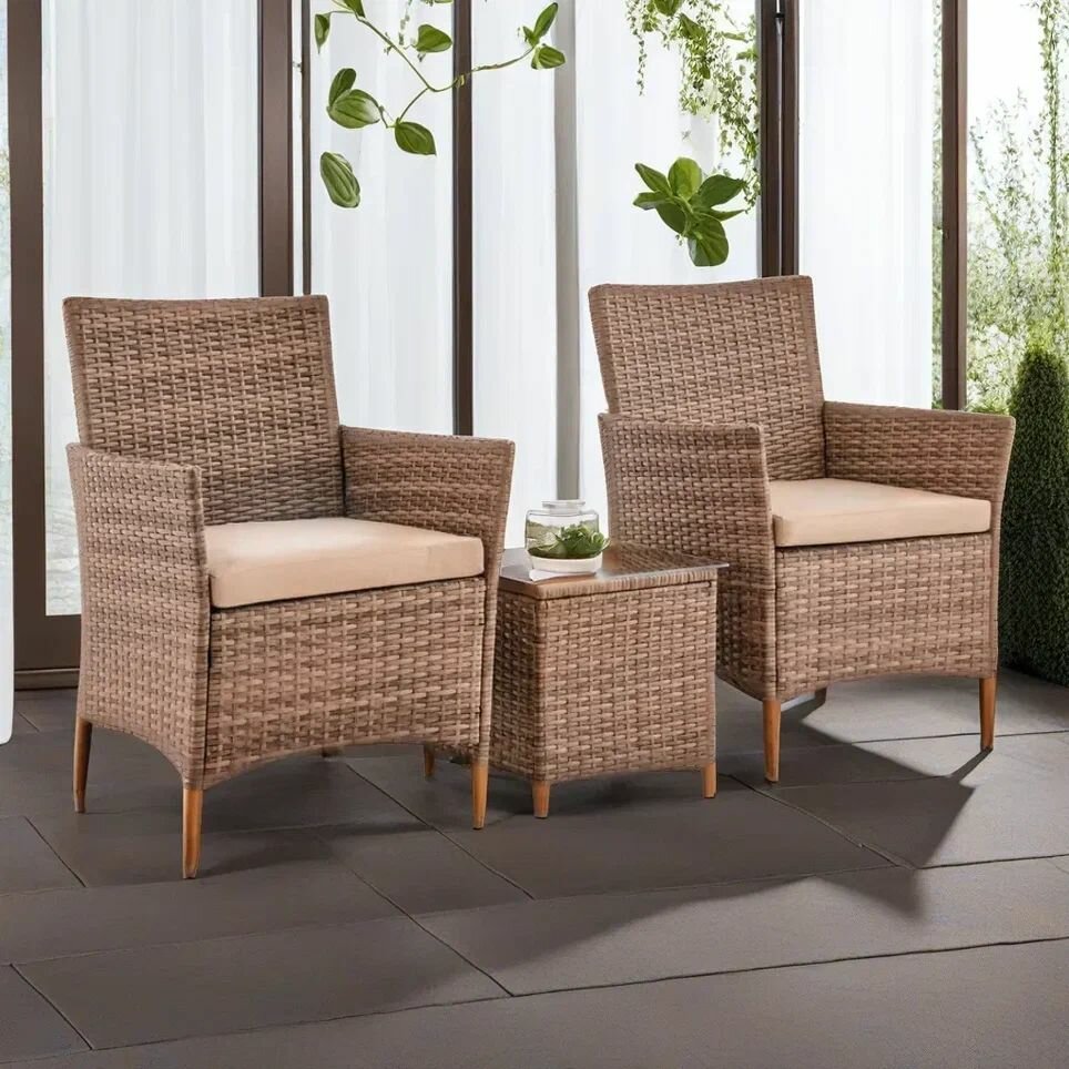 фото Набор садовой мебели столик и два кресла Киото Дуэт цвет капучино