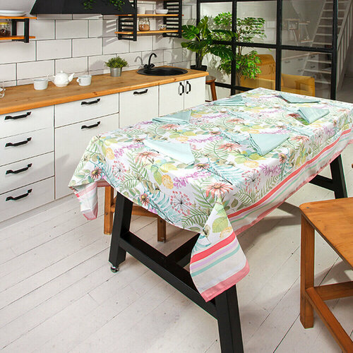 Скатерть с салфетками на прямоугольный стол 140х180 и 140х240 см, Servalli / Скатерть 100% полиэстер / Прямоугольная скатерть на стол из Италии