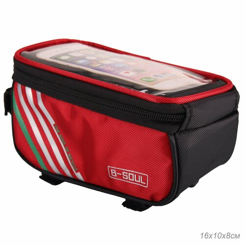 Сумка велосипедная на раму с отделением для смартфона красная 185х10х9см 885₽