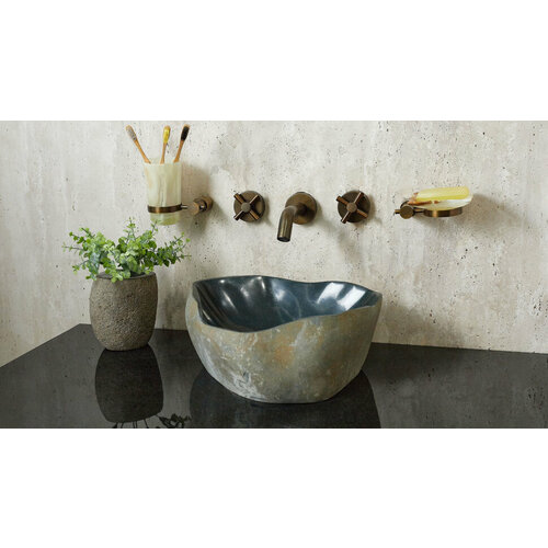 Гранитная раковина для ванной Sheerdecor Piedra 00506911292 из черного речного камня гранита