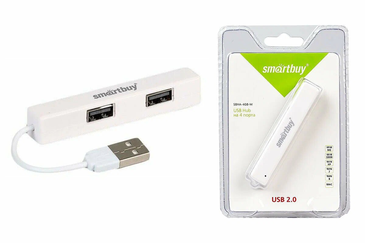 USB-устройства Smartbuy Разветвитель USB (Hub) Smartbuy 408, 4 порта, USB 2.0, белый