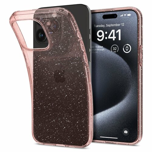 чехол spigen liquid crystal для samsung galaxy s22 ultra acs03912 Чехол SPIGEN для iPhone 15 Pro - Liquid Crystal Glitter - Прозрачный/Розовый - ACS06702