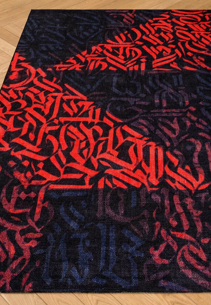 фото Ковер на пол 0,6 на 1,1 м в спальню, гостиную, для кухни, безворсовый, красный, чёрный Rio Norm h0888