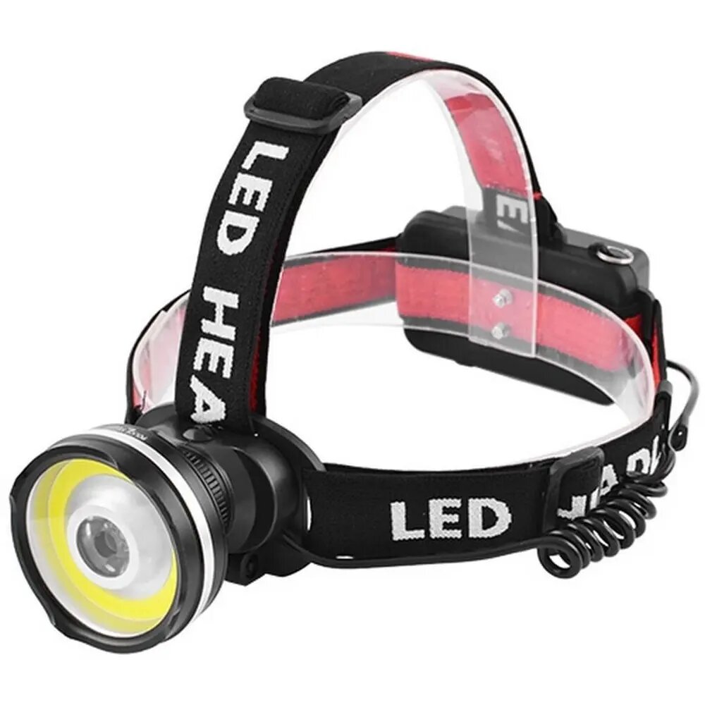 фото Налобный фонарь с зумом и авто ЗУ, с заменяемым аккумулятором, дальность 800 метров