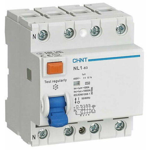 УЗО CHINT NL1-63 4P 63A 300mA тип AC 6kA chint nl1 63 1p n（2p） 3p n（4p） 25a 40a 63a 30ma rccb 50 hz fuga eletromagnética proteção contra corrente residual ce