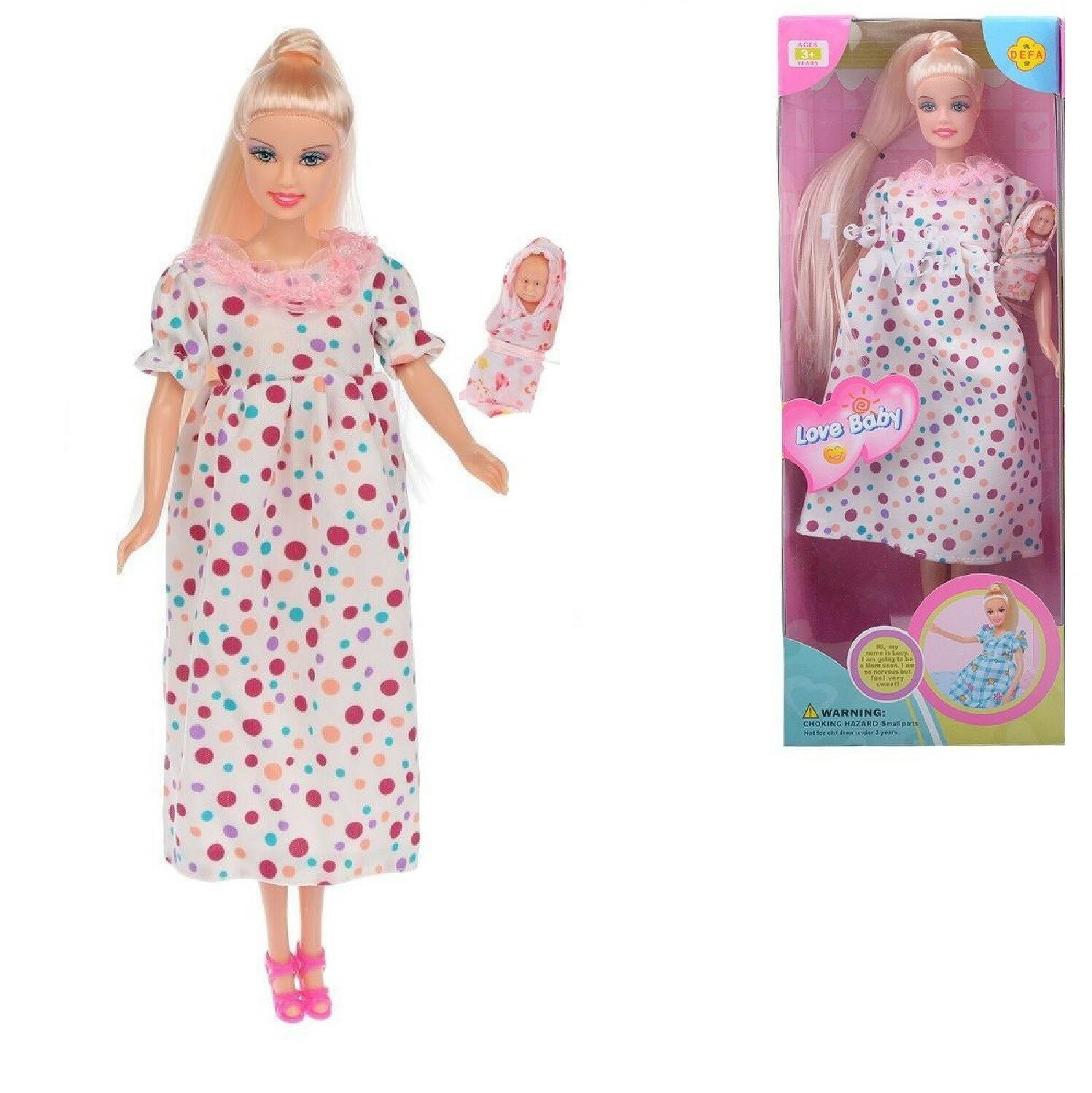 Кукла Defa Lucy Будущая мама в платье в горошек 29 см 6001d/горошек