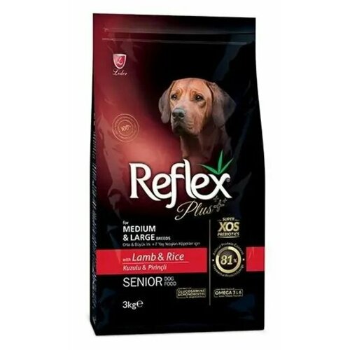 Reflex Сухой корм для пожилых собак средних и крупных пород Plus Medium Large Breed Senior Dog Food Lamb & Rice, с ягненком и рисом, 3 кг dailydog adult medium and large breed turkey and rice сухой корм для взрослых собак средних и крупных пород с индейкой и рисом 3 кг