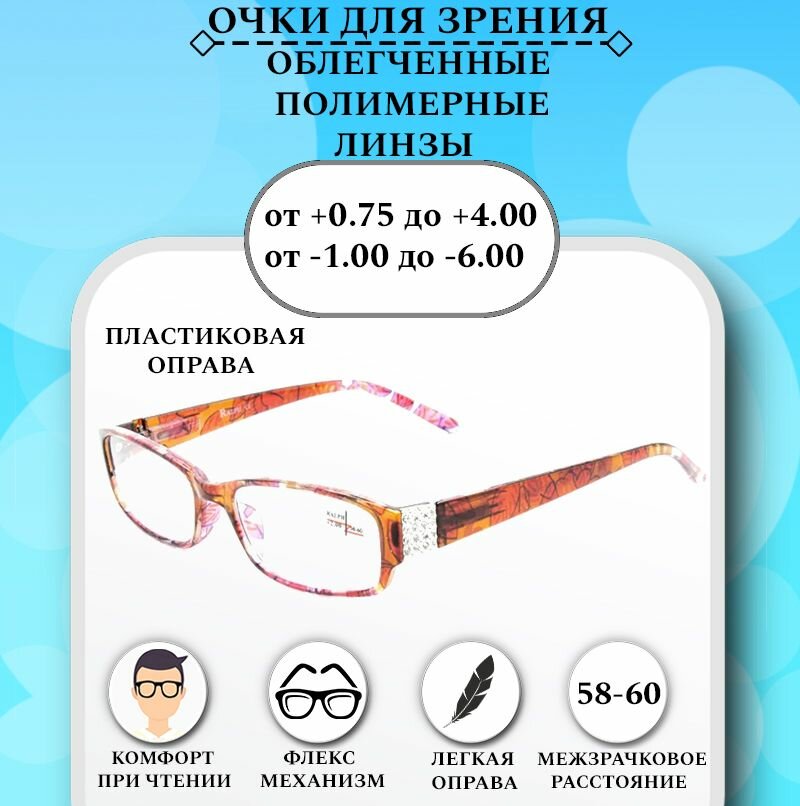 Готовые очки для зрения с диоптриями -1.50 RALPH Coral , корригирующие для чтения пластиковые