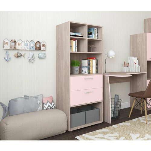 Стеллаж шкаф с ящиками с полками в кабинет в детскую Есэндвич Лаворо 60x40х150 см Анкор светлыйРозовый кварц 11490₽