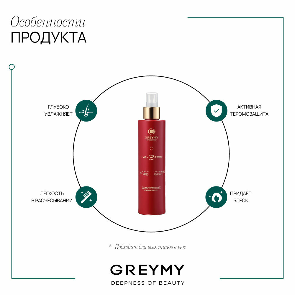 Greymy professional Спрей двойного действия для увлажнения волос и защиты цвета, 200 мл (Greymy professional, ) - фото №8