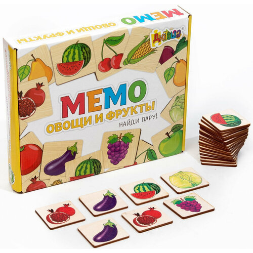 Развивающая настольная игра мемо Овощи и фрукты найди пару развиваем память учим овощи и фрукты 24 деревянных элемента 669₽