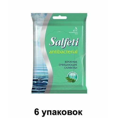 SALFETI Влажные салфетки антибактериальные с экстрактом листьев чайного дерева, 20 шт, 6 уп