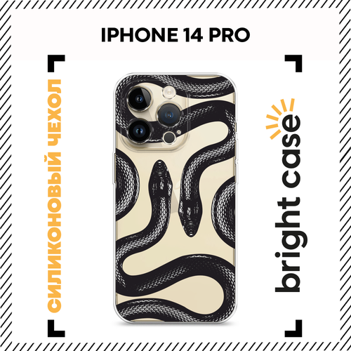 фото Чехол на apple iphone 14 pro / айфон 14 про с принтом черные змеи, прозрачный bright case