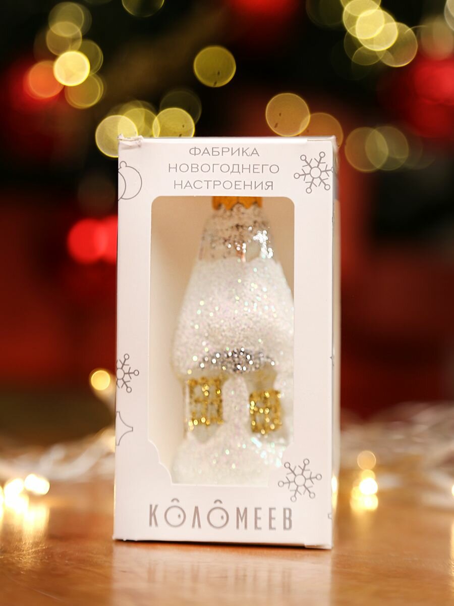 Елочная новогодняя игрушка коломеев, Домик 10 см, игрушка из стекла в подарочной упаковке — фото 1