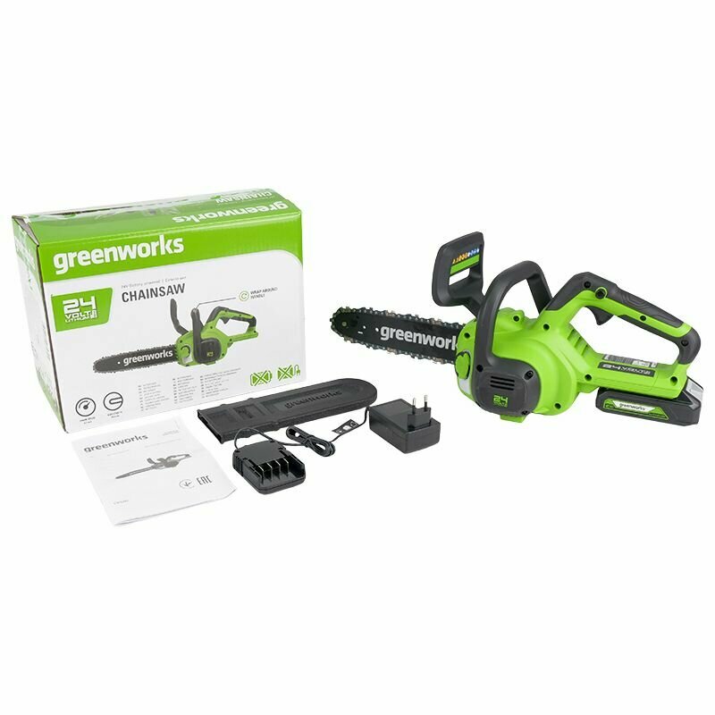Пила аккумуляторная цепная GREENWORKS G-24-CS25K2 24V (c АКБ 2Ач и ЗУ)