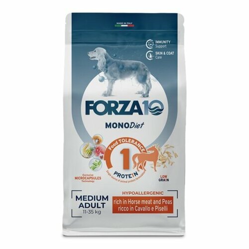 Корм сухой FORZA10 MonoDiet Adult Medium Cavallo e Piselli для взрослых собак средних пород с кониной и горохом, 12 кг
