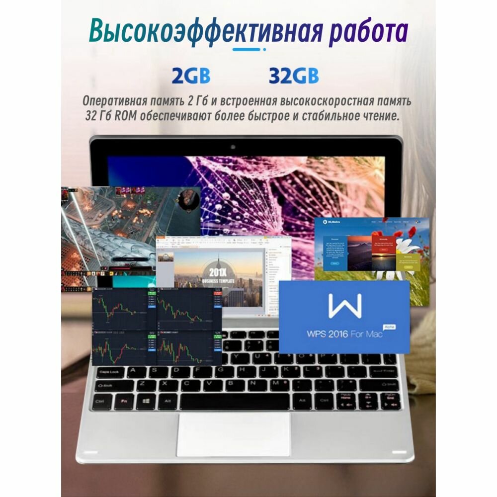 10.1" Ноутбук Intel HD Graphics Windows 10 Pro (Российская система) ноутбук для работы Русская клавиатура, Intel Atom,32,2 ГБ, черный — фото 1