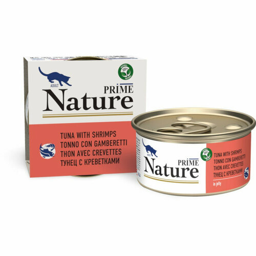 PRIME NATURE консервы для взрослых кошек с тунцом и креветками, в желе - 85 г x 12 шт