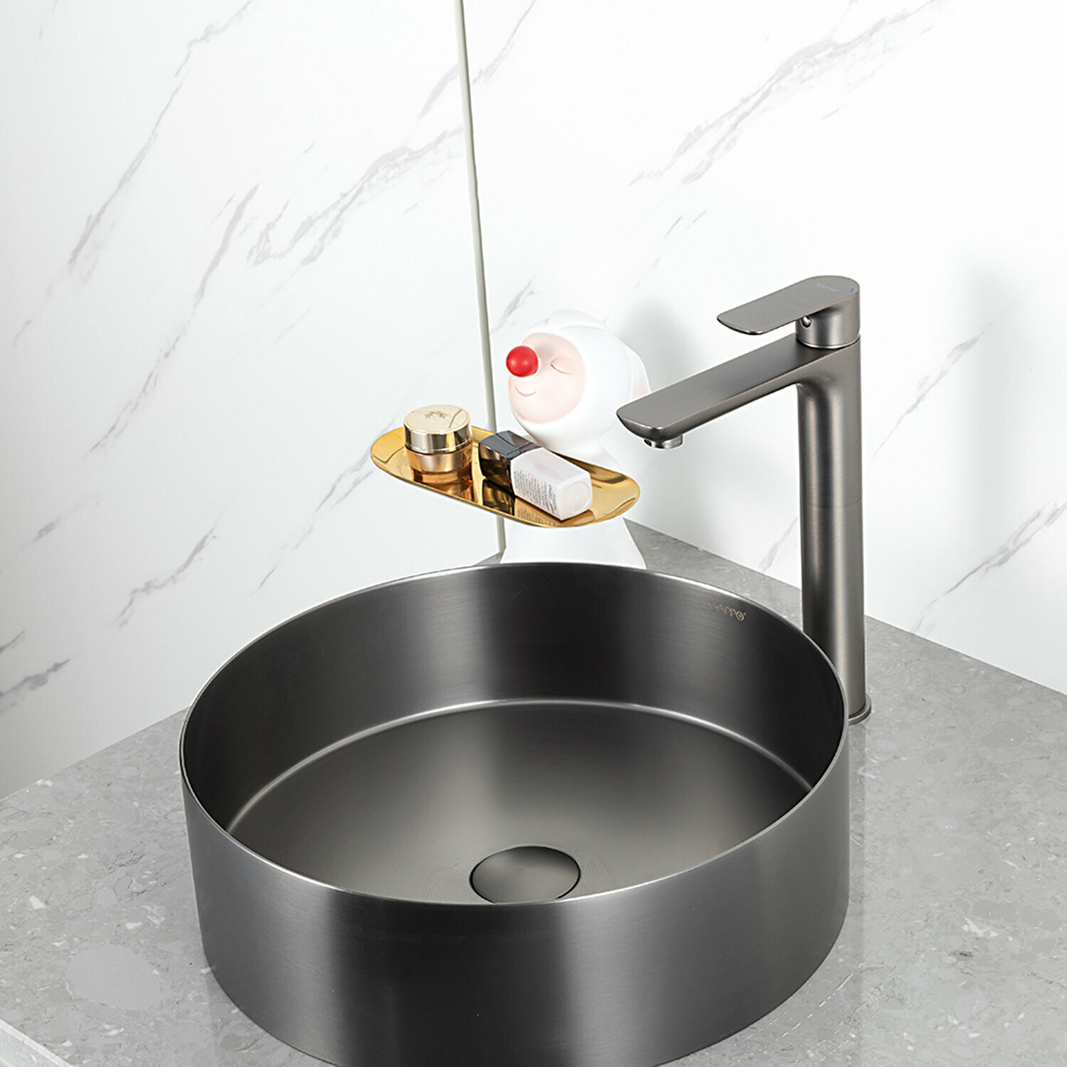 Смеситель для раковины высокий Gappo G1048-92 латунь, оружейная сталь — фото 1