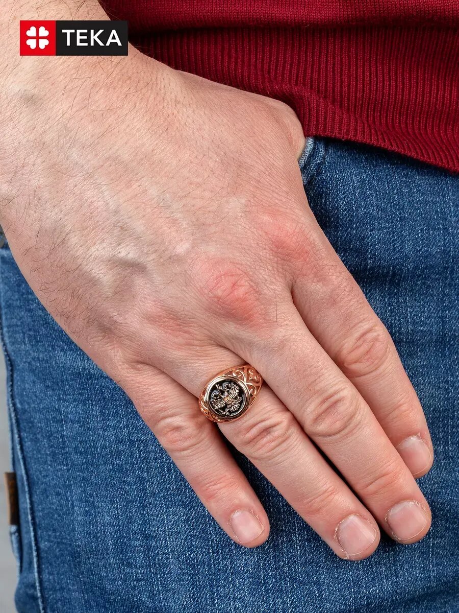 Печатка TEKA, эмаль, размер 22, розовое золото — фото 1