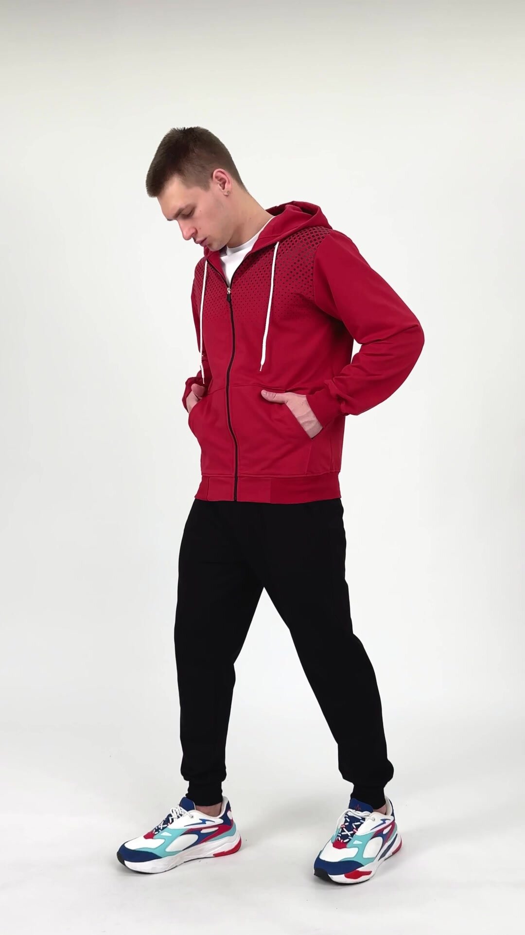 Костюм спортивный Jools Fashion мужской летний а молнии, для фитнеса, бега, прогулок на свежем воздухе красный 56, размер 56, красный — фото 1