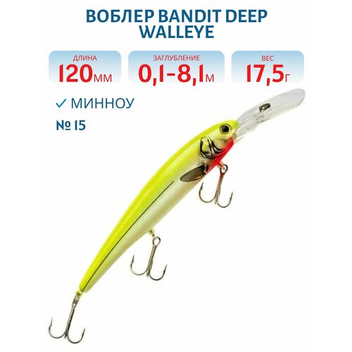 Воблер BANDIT DEEP WALLEYE, 120 мм, 17,5 гр, цвет 15