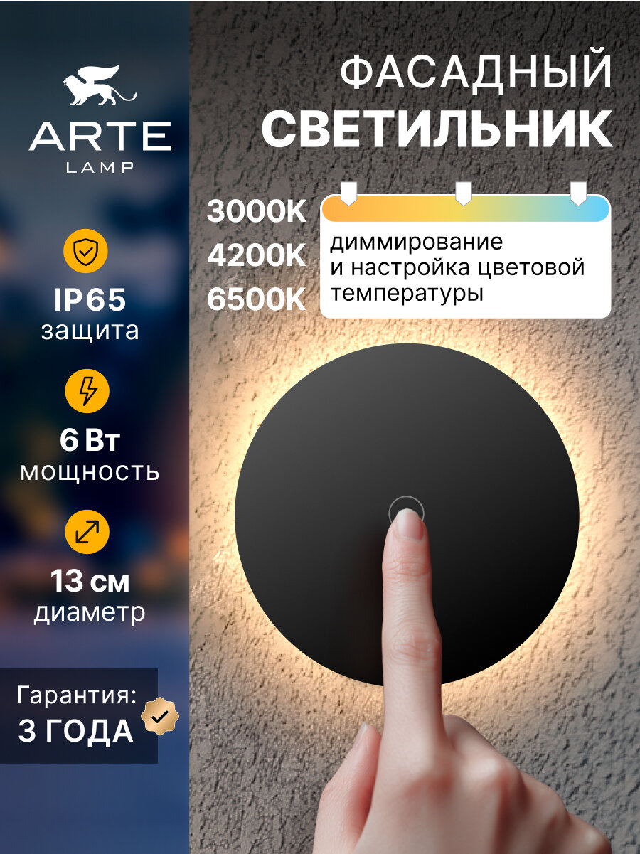 Фасадный светильник Arte Lamp NIMBO A4506AL-1BK / LED / 20Вт / IP65 / 3000-6500К / чёрный