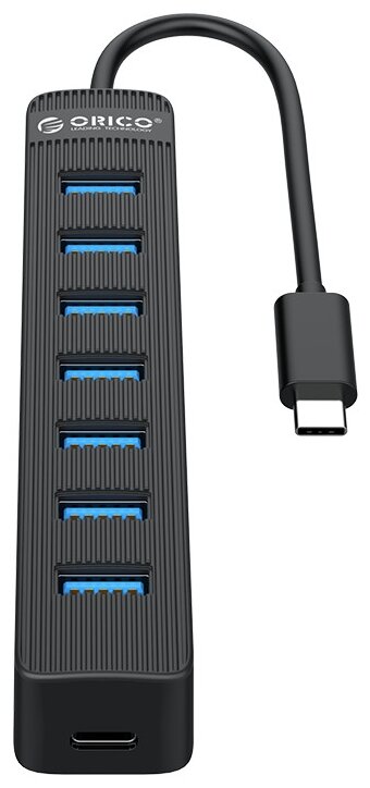 Концентратор Orico 7*USB-A 3.0, вход USB-C 3.0, черный - фото №3