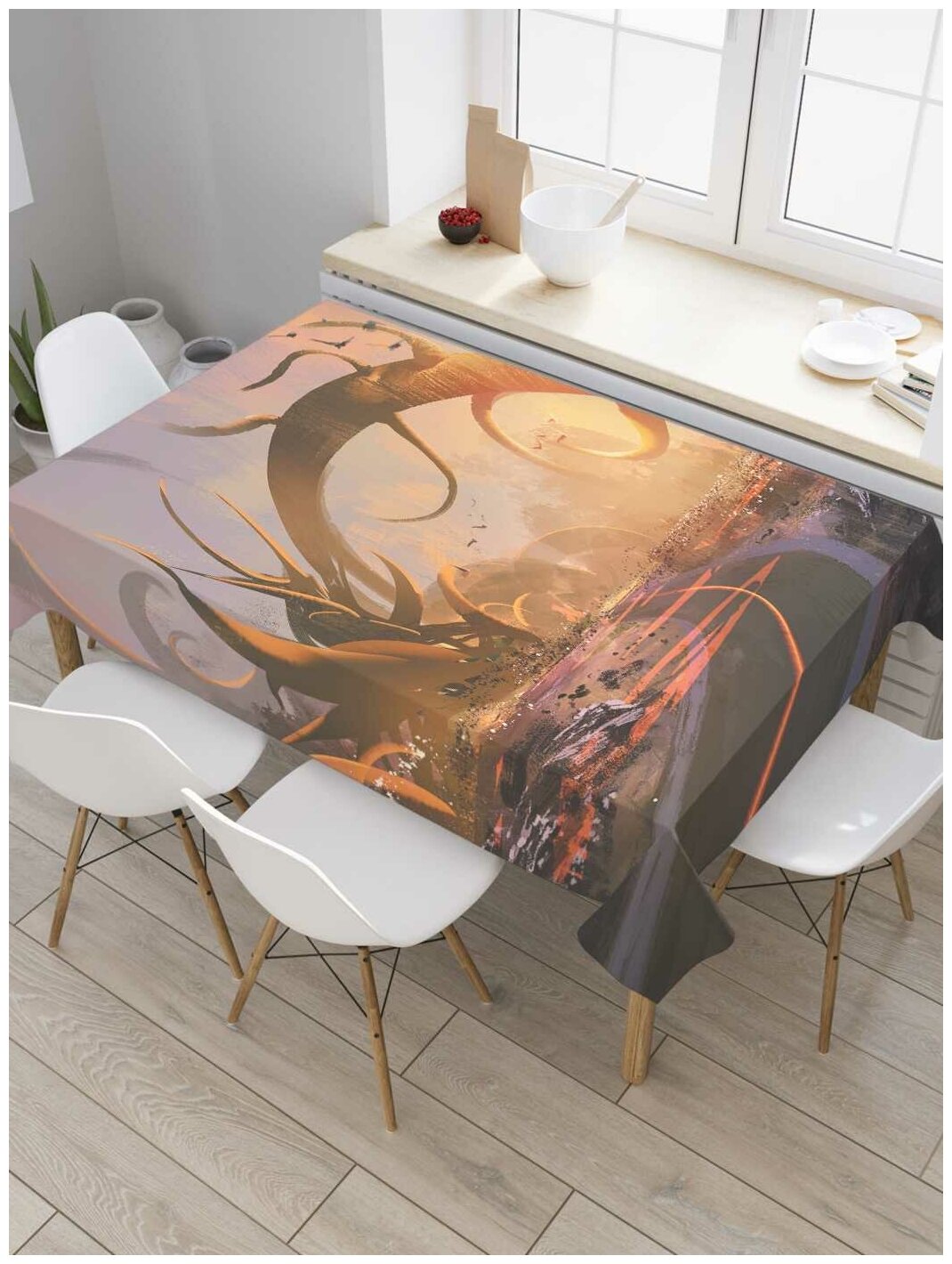 Скатерть прямоугольная JoyArty на кухонный стол "Мир фэнтези" из оксфорда, 120x145 см
