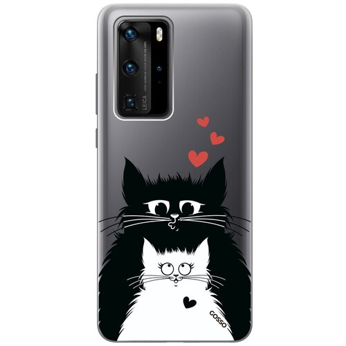 фото Ультратонкий силиконовый чехол-накладка clearview для huawei p40 pro с 3d принтом "cats in love" gosso